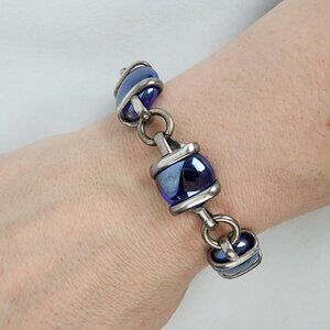 Silver Blue Glass Wire Wrap Bracelet